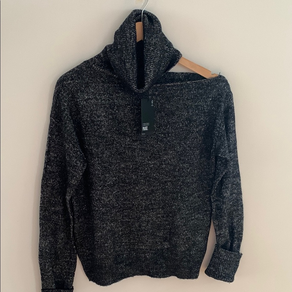 PAIGE black, charcoal, silver cold shoulder  Sweater - NWT / xs flattering fit